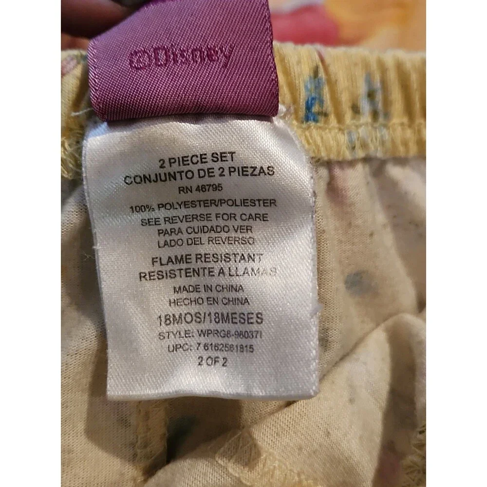 Vintage Y2K Disney Princess Yellow Pajama Short Set 18 Months Ruffle Floral Top